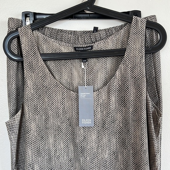 EILEEN FISHER STONE SILK CREPE DE CHINE CHAINETTE ASYMMETRIC TANK SET SIZE M NWT - Picture 3 of 12